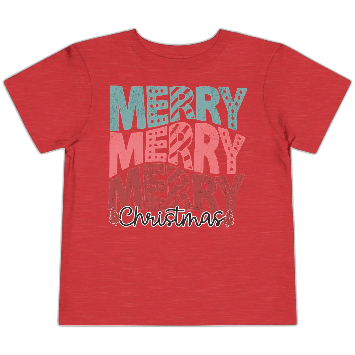 Merry Merry Merry Christmas Typographic Toddler T-Shirt in Heather Red