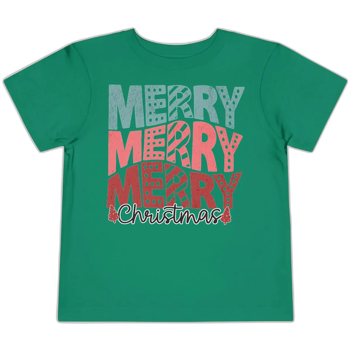 Merry Merry Merry Christmas Typographic Toddler T-Shirt in Kelly