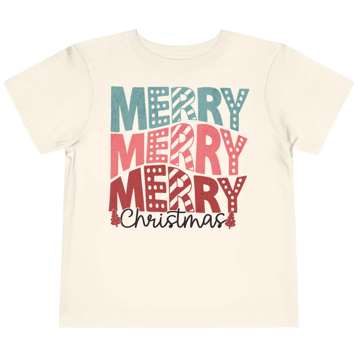 Merry Merry Merry Christmas Typographic Toddler T-Shirt in Natural