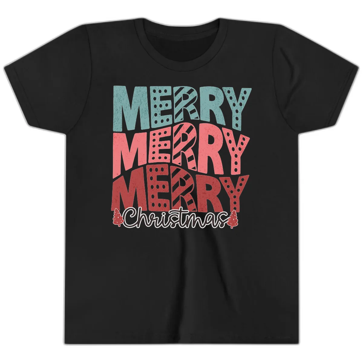 Merry Merry Merry Christmas Typographic Youth T-Shirt in Black