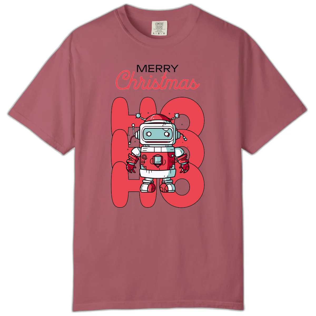 Robot Ho Ho Ho Christmas Comfort Color in Crimson