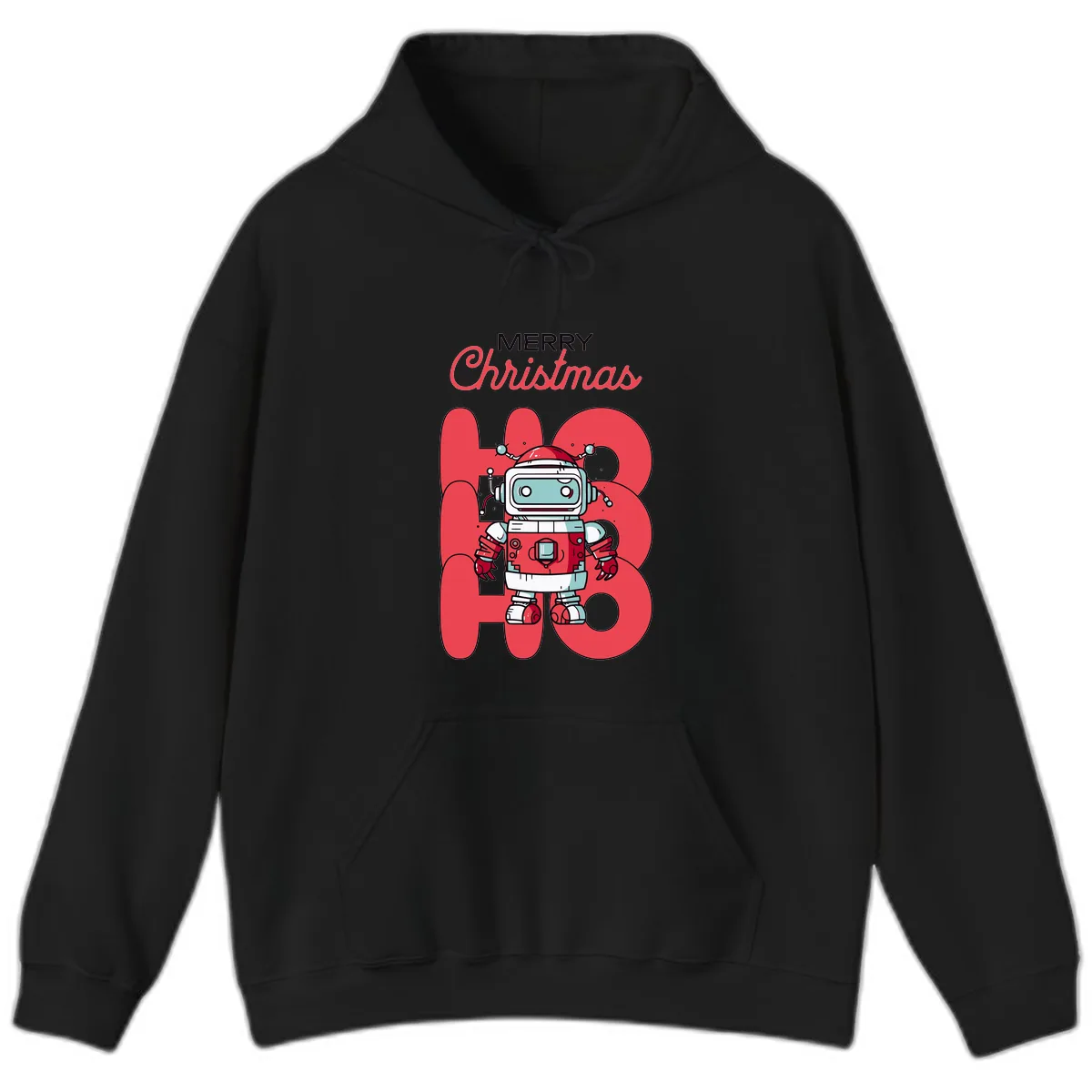 Robot Ho Ho Ho Christmas Hoodie in Black