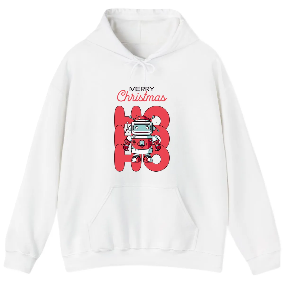 Robot Ho Ho Ho Christmas Hoodie in White