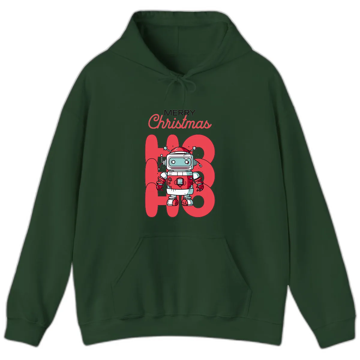 Robot Ho Ho Ho Christmas Hoodie in Forest Green