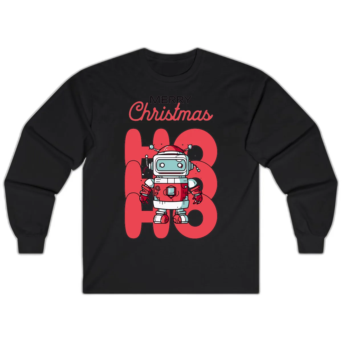 Robot Ho Ho Ho Christmas Long Sleeve in Black