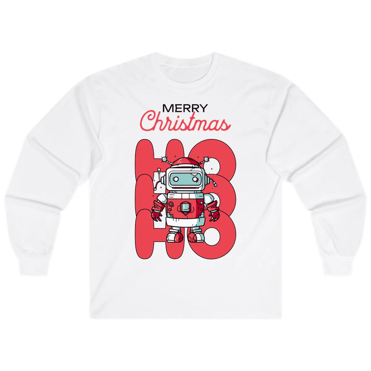 Robot Ho Ho Ho Christmas Long Sleeve in White