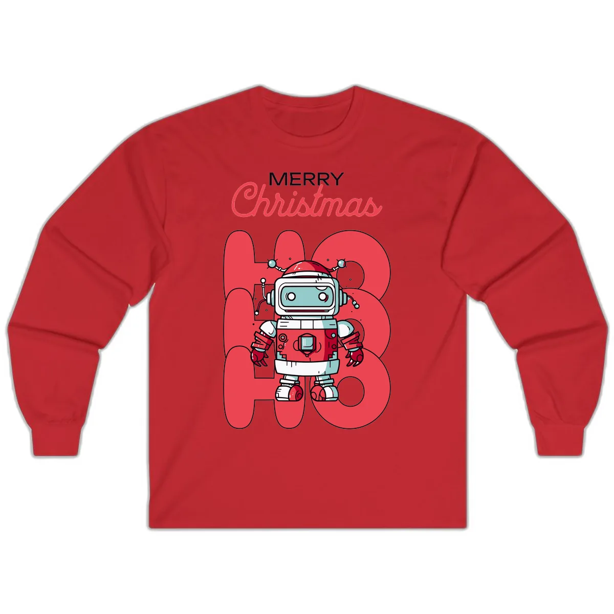 Robot Ho Ho Ho Christmas Long Sleeve in Red
