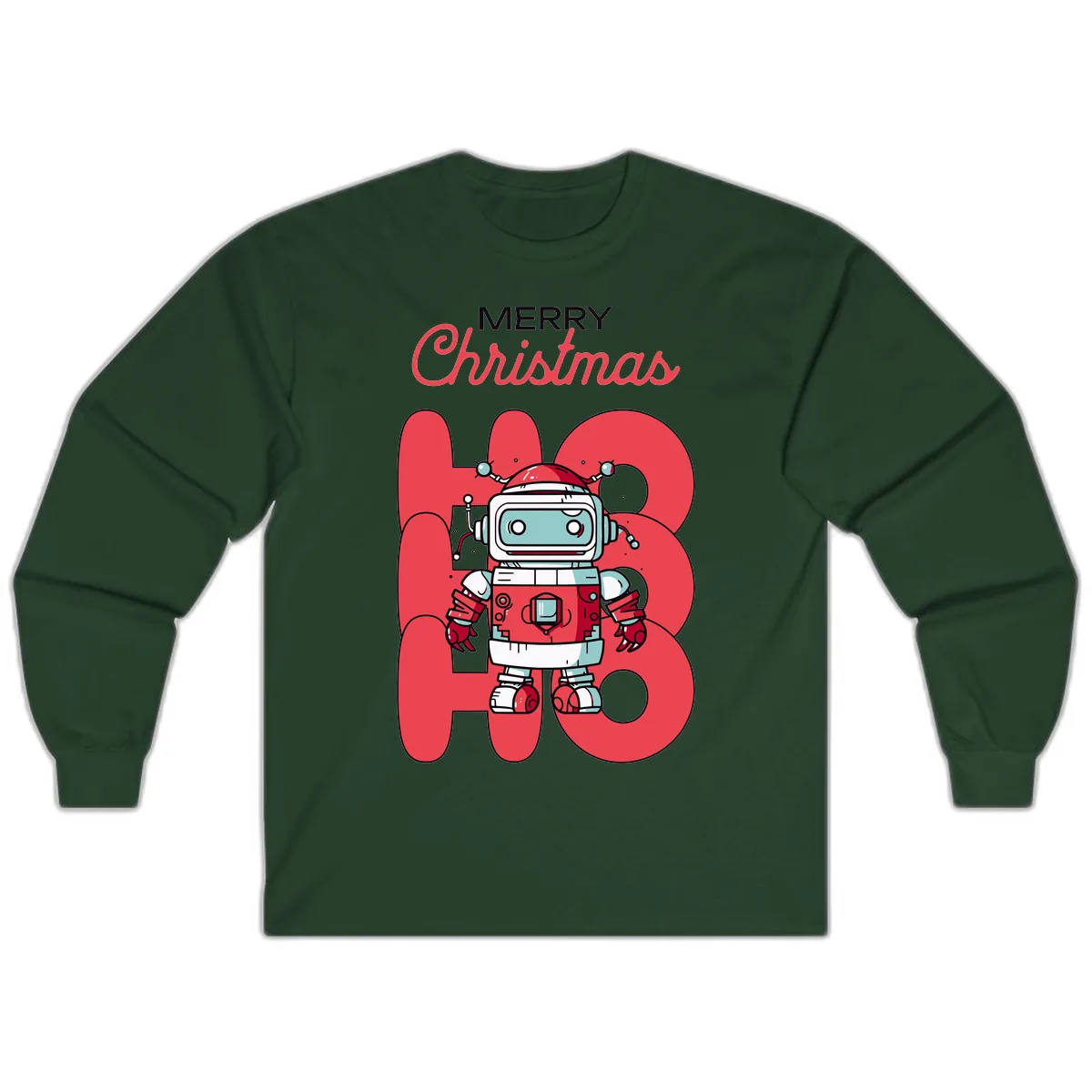 Robot Ho Ho Ho Christmas Long Sleeve in Forest Green