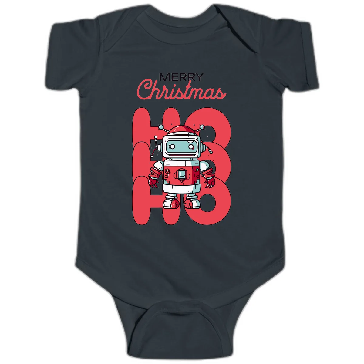 Robot Ho Ho Ho Christmas Baby Onesie in Black