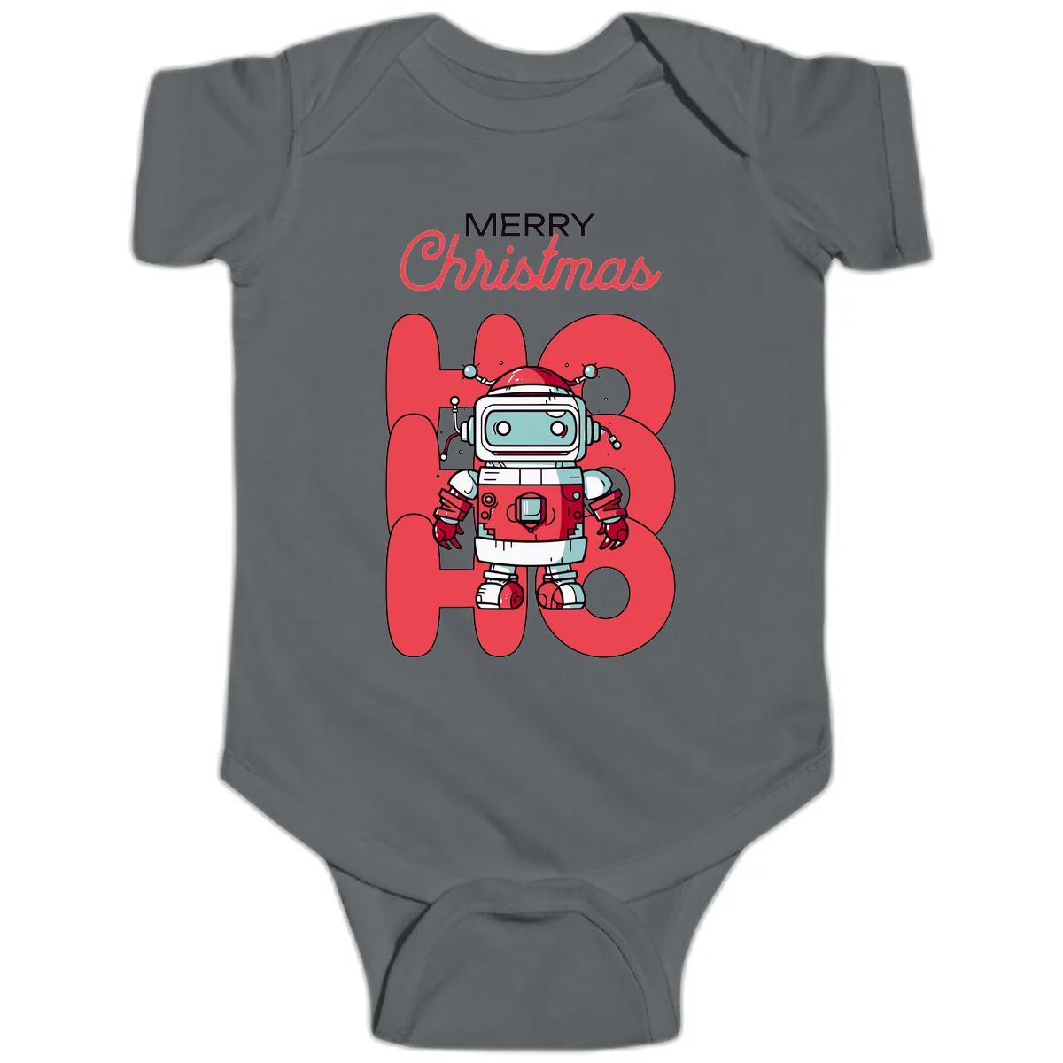 Robot Ho Ho Ho Christmas Baby Onesie in Charcoal