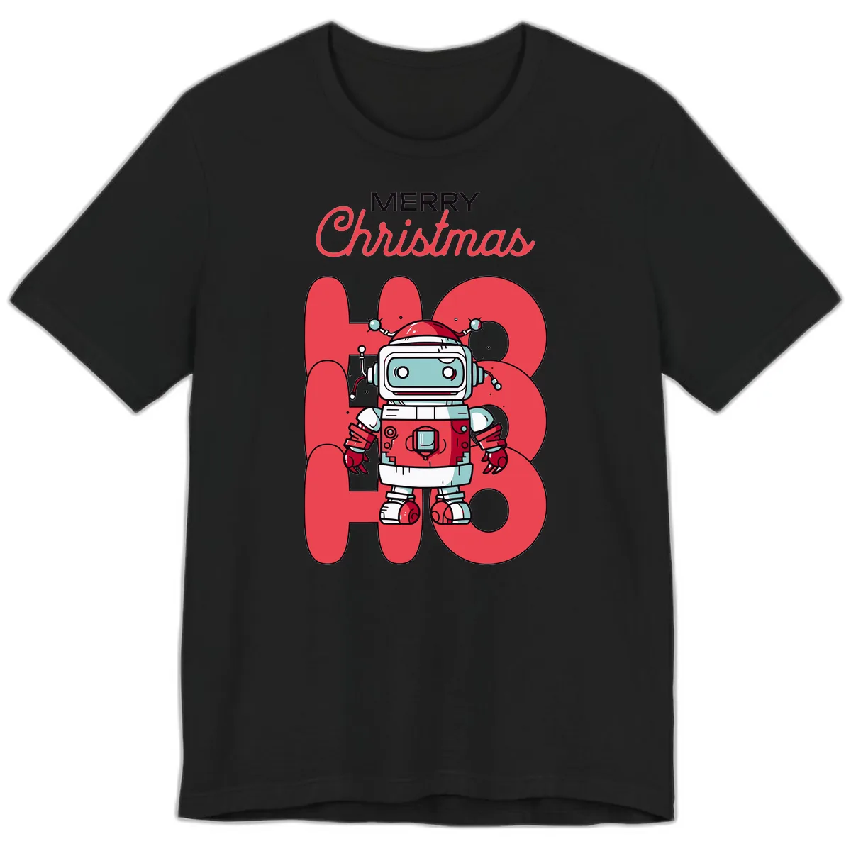 Robot Ho Ho Ho Christmas Premium T-Shirt in Black