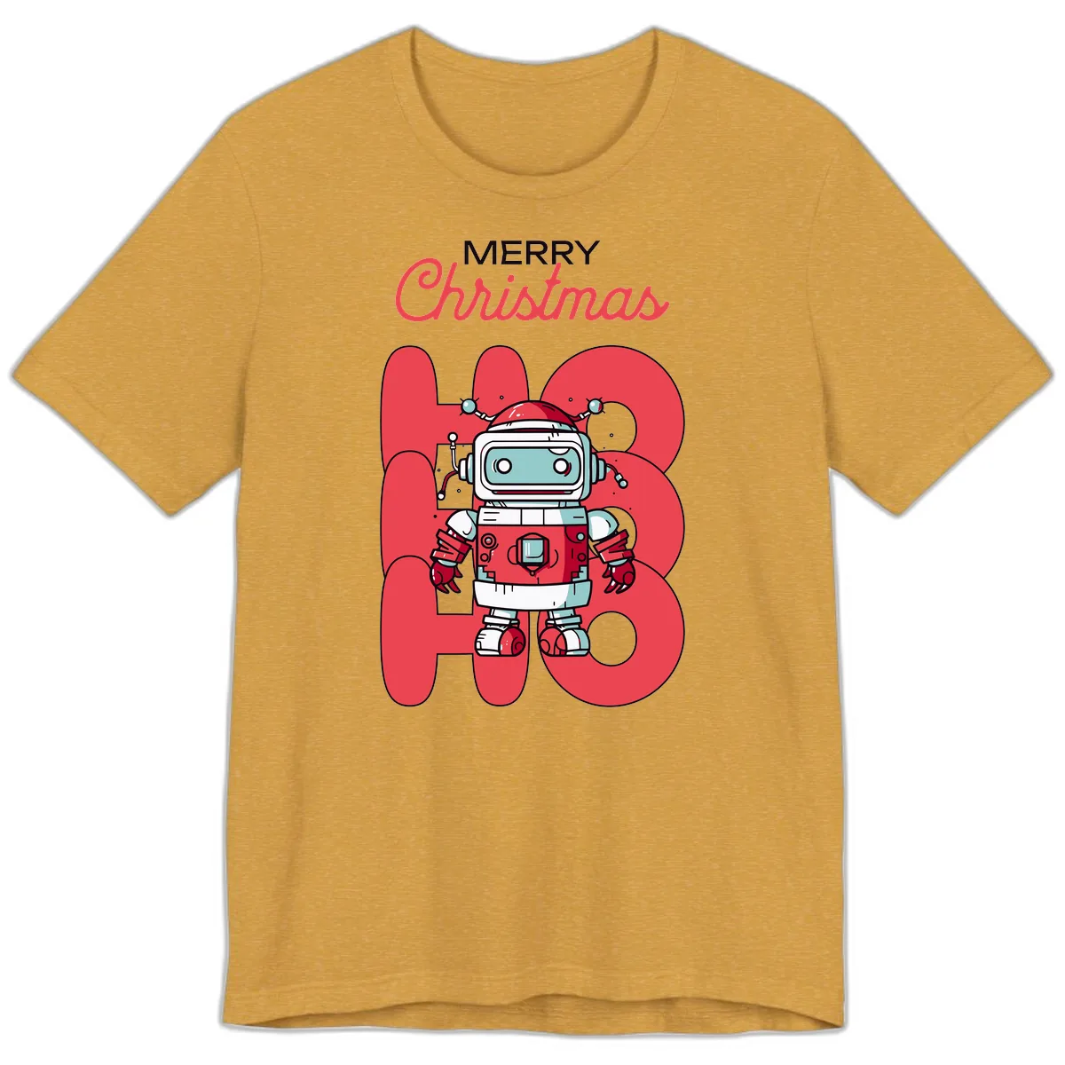 Robot Ho Ho Ho Christmas Premium T-Shirt in Heather Mustard