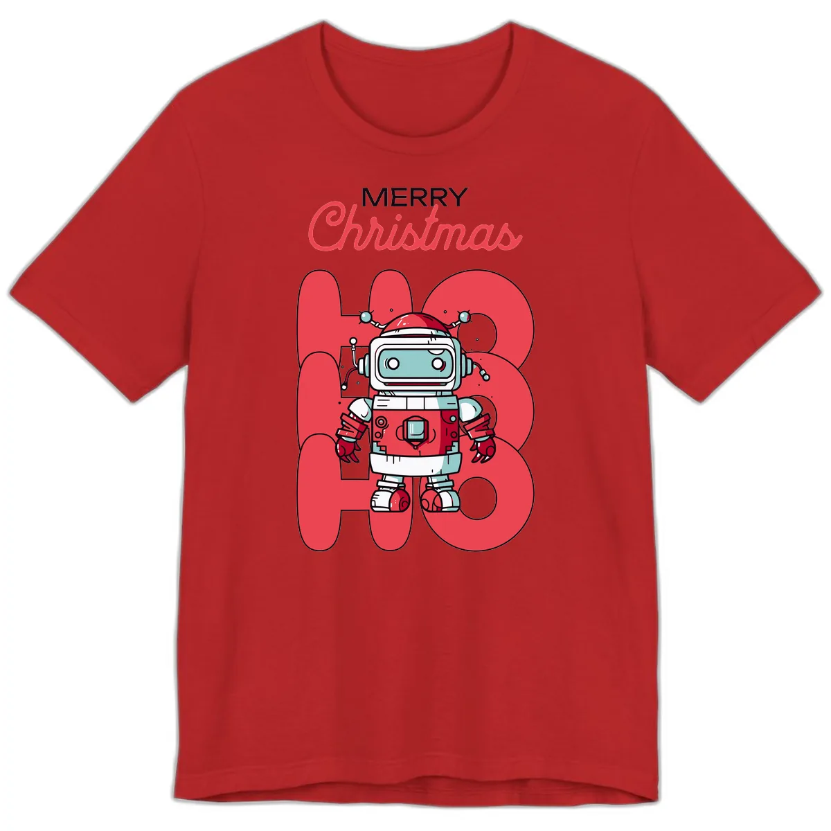 Robot Ho Ho Ho Christmas Premium T-Shirt in Red