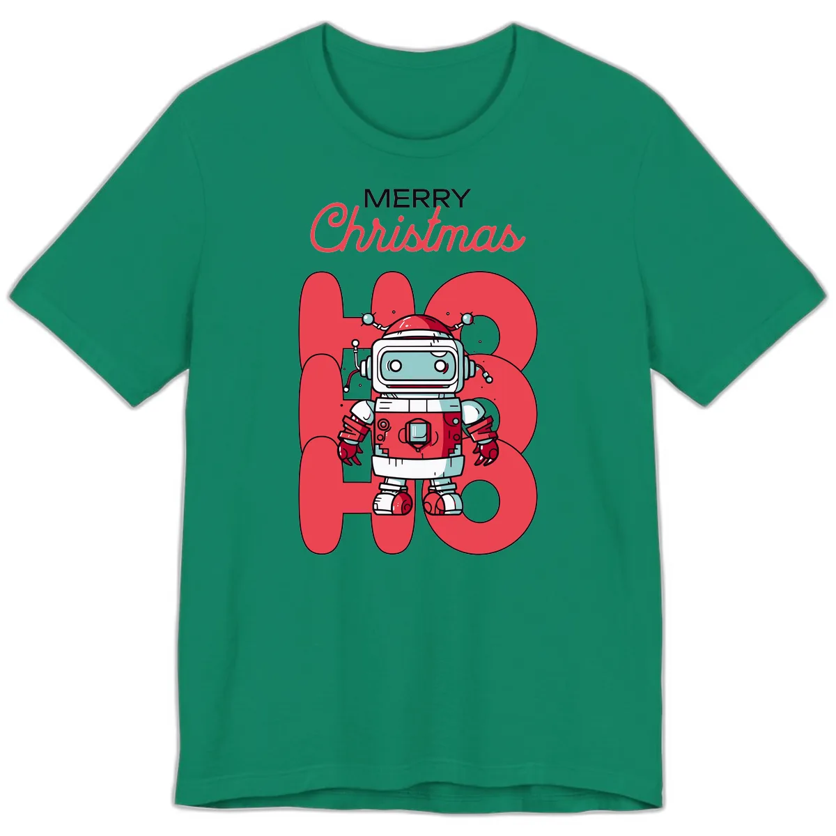 Robot Ho Ho Ho Christmas Premium T-Shirt in Kelly