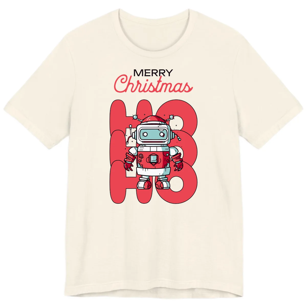 Robot Ho Ho Ho Christmas Premium T-Shirt in Natural