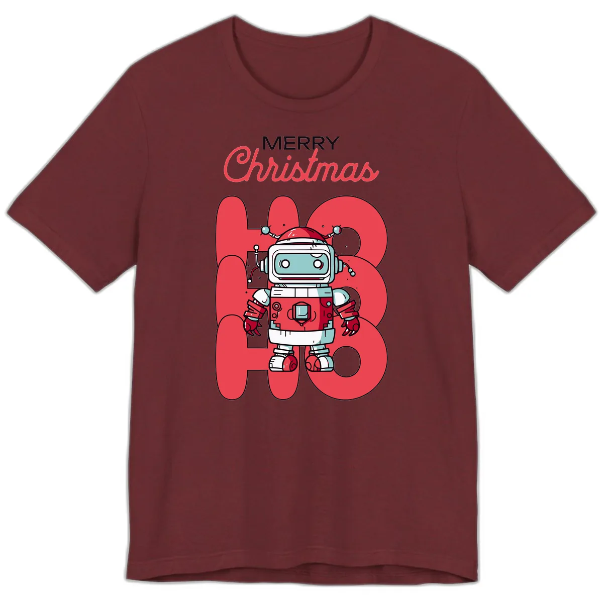 Robot Ho Ho Ho Christmas Premium T-Shirt in Heather Cardinal
