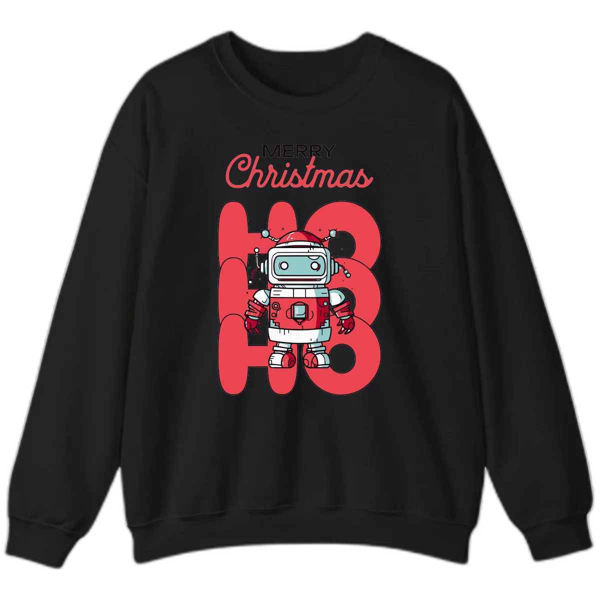 Robot Ho Ho Ho Christmas Sweatshirt in Black