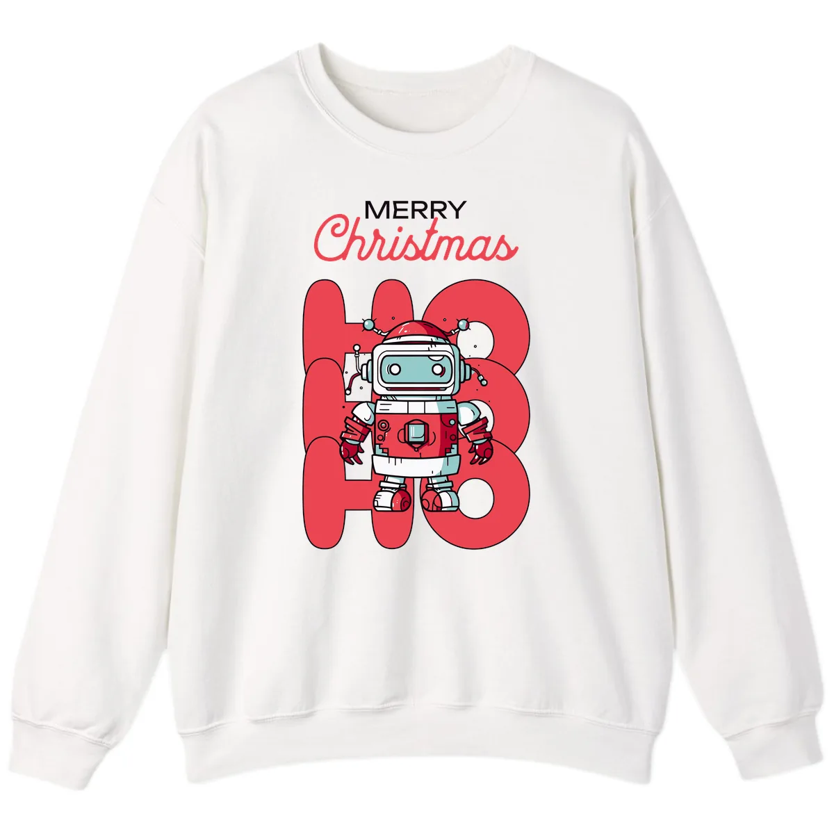 Robot Ho Ho Ho Christmas Sweatshirt in White