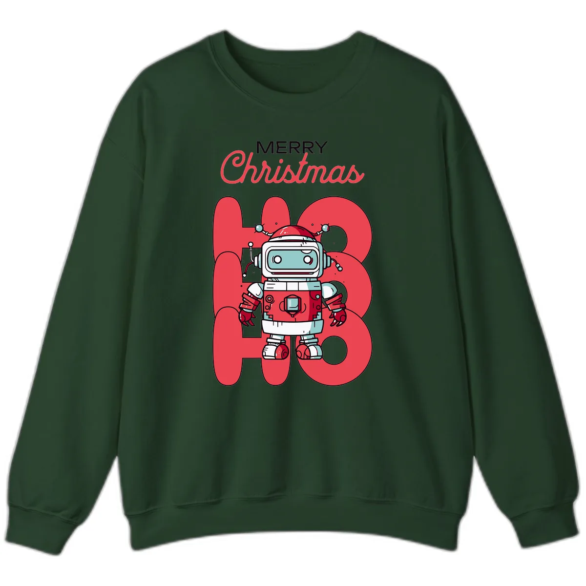 Robot Ho Ho Ho Christmas Sweatshirt in Forest Green