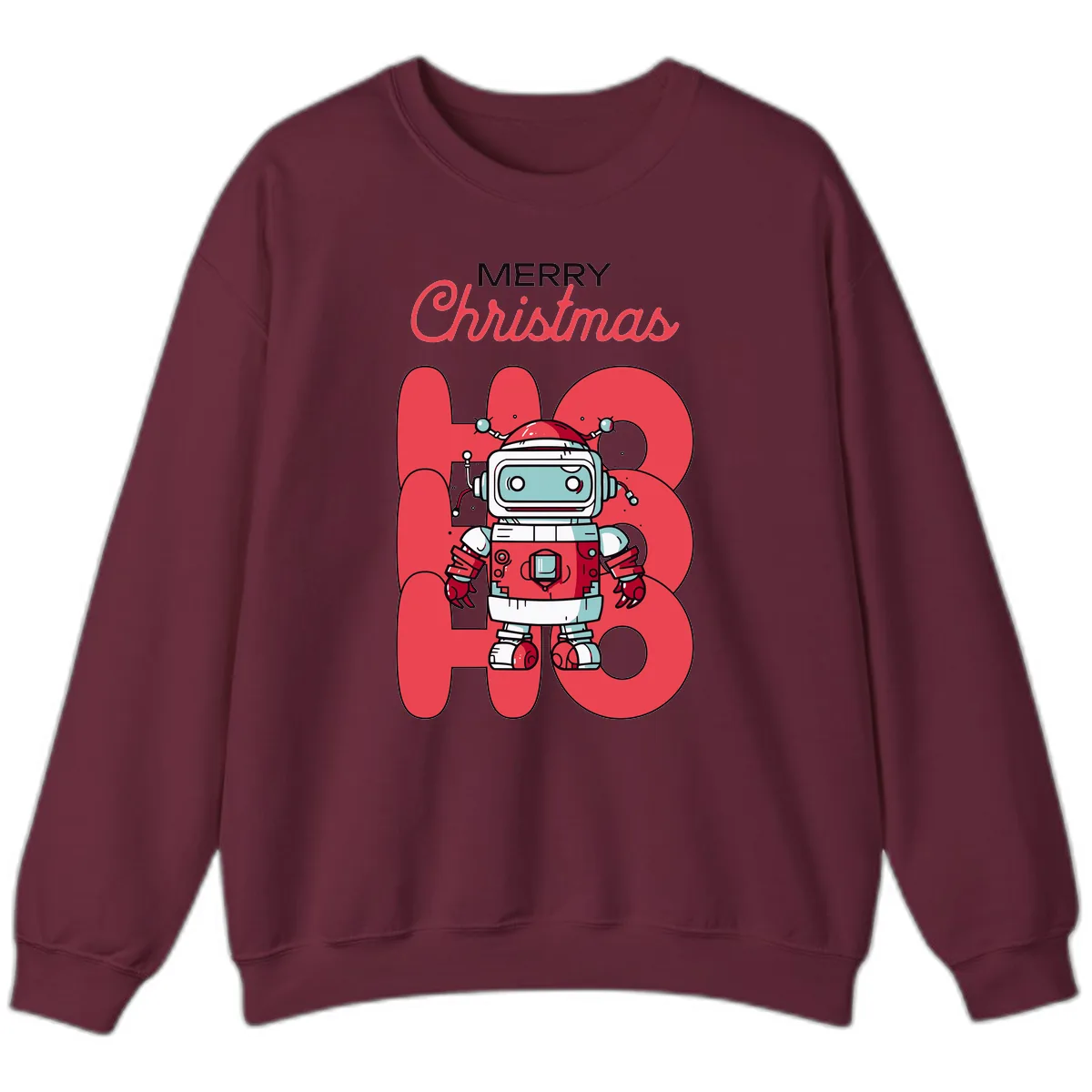Robot Ho Ho Ho Christmas Sweatshirt in Maroon