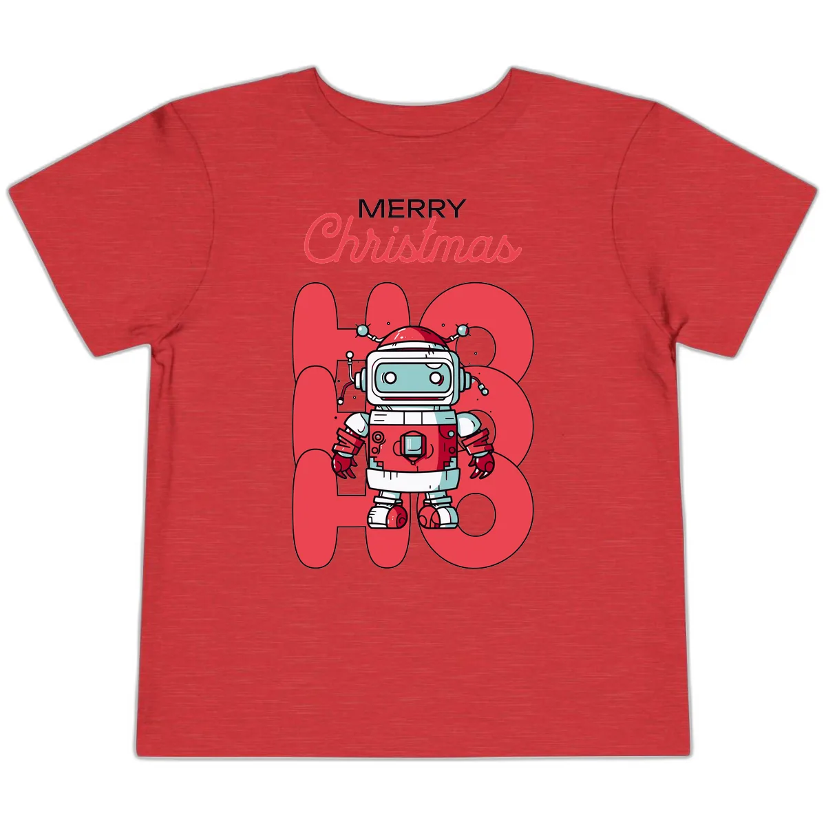 Robot Ho Ho Ho Christmas Toddler T-Shirt in Heather Red