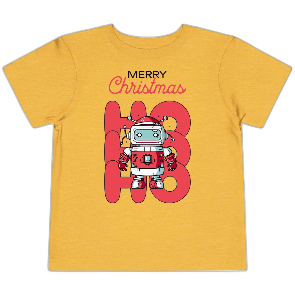 Robot Ho Ho Ho Christmas Toddler T-Shirt in Heather Yellow Gold
