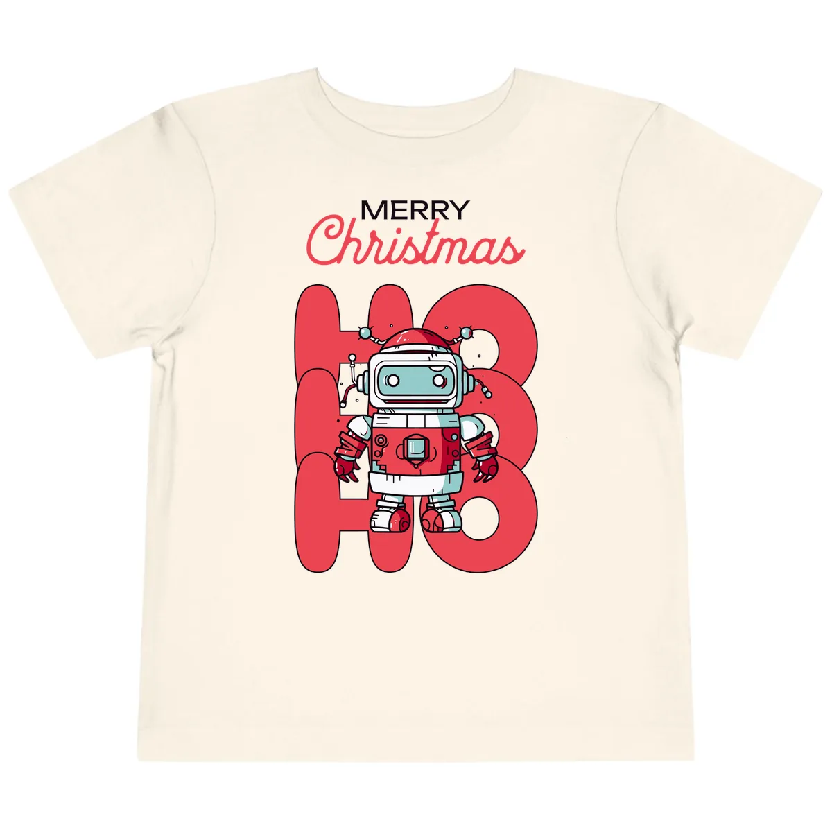 Robot Ho Ho Ho Christmas Toddler T-Shirt in Natural