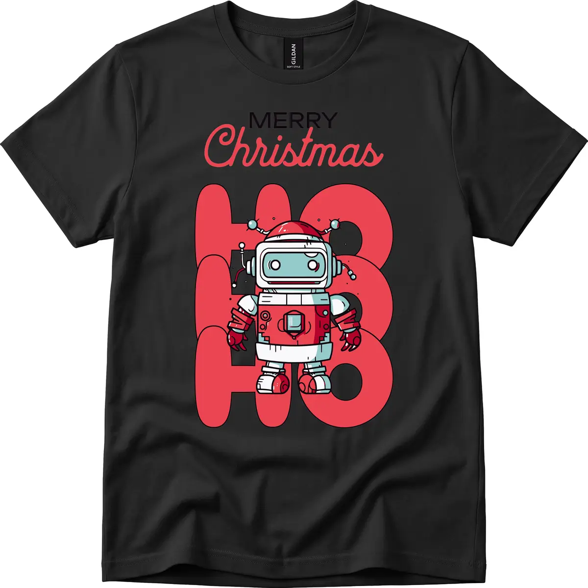 Robot Ho Ho Ho Christmas T-Shirt in Black