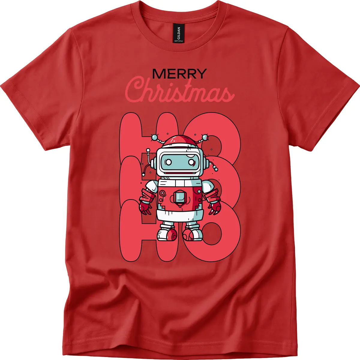 Robot Ho Ho Ho Christmas T-Shirt in Red