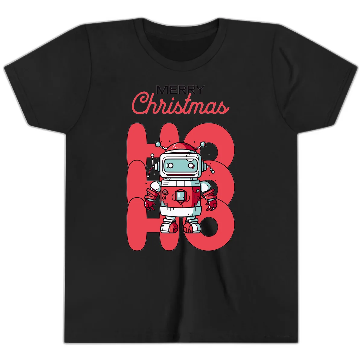 Robot Ho Ho Ho Christmas Youth T-Shirt in Black