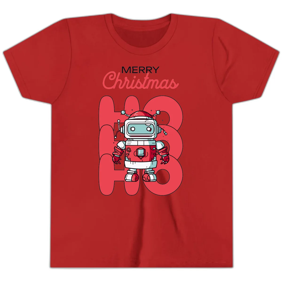 Robot Ho Ho Ho Christmas Youth T-Shirt in Red