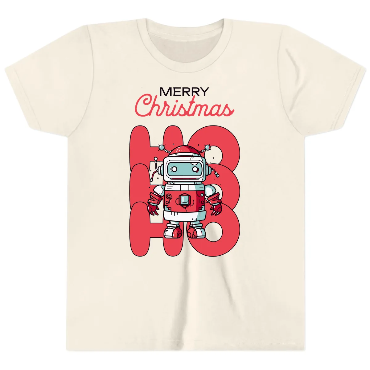 Robot Ho Ho Ho Christmas Youth T-Shirt in Natural