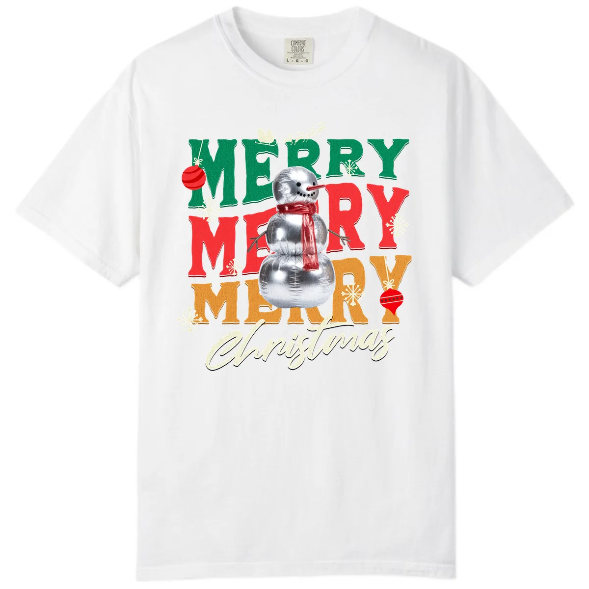 Merry Merry Snowman Christmas Design Comfort Color in White