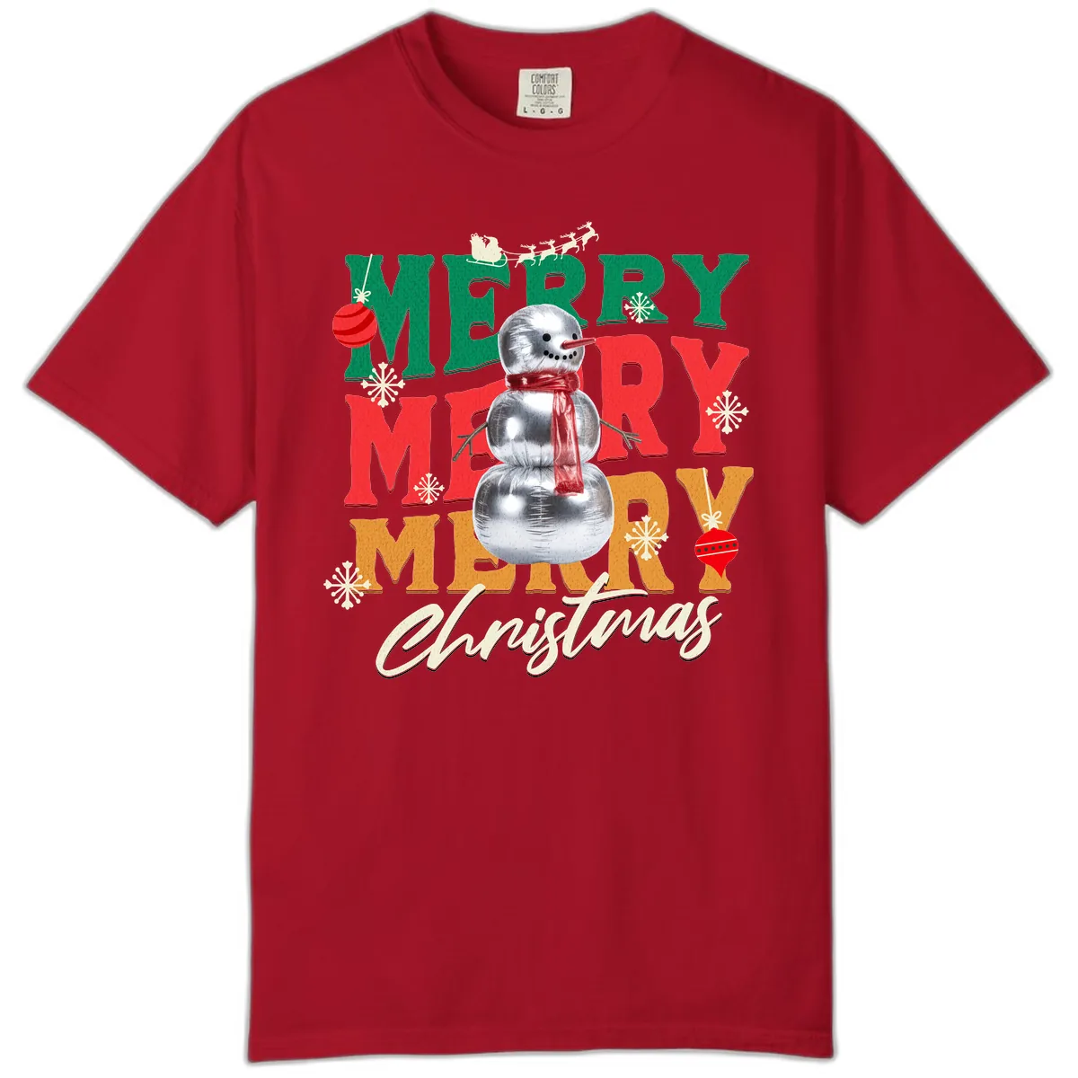 Merry Merry Snowman Christmas Design Comfort Color in Red