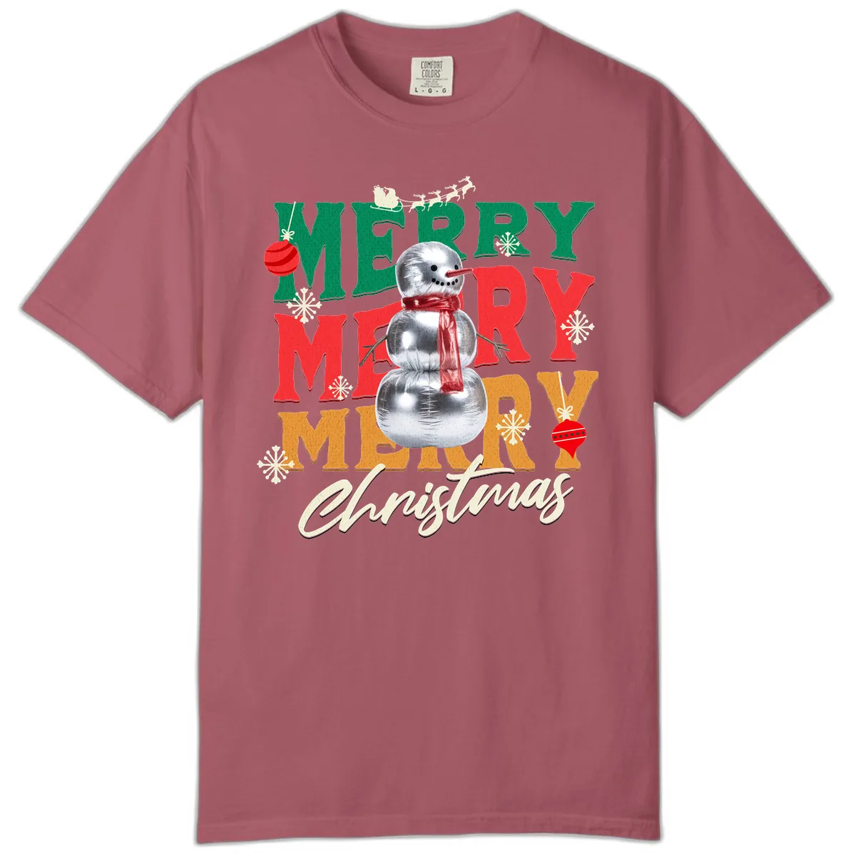 Merry Merry Snowman Christmas Design Comfort Color in Crimson