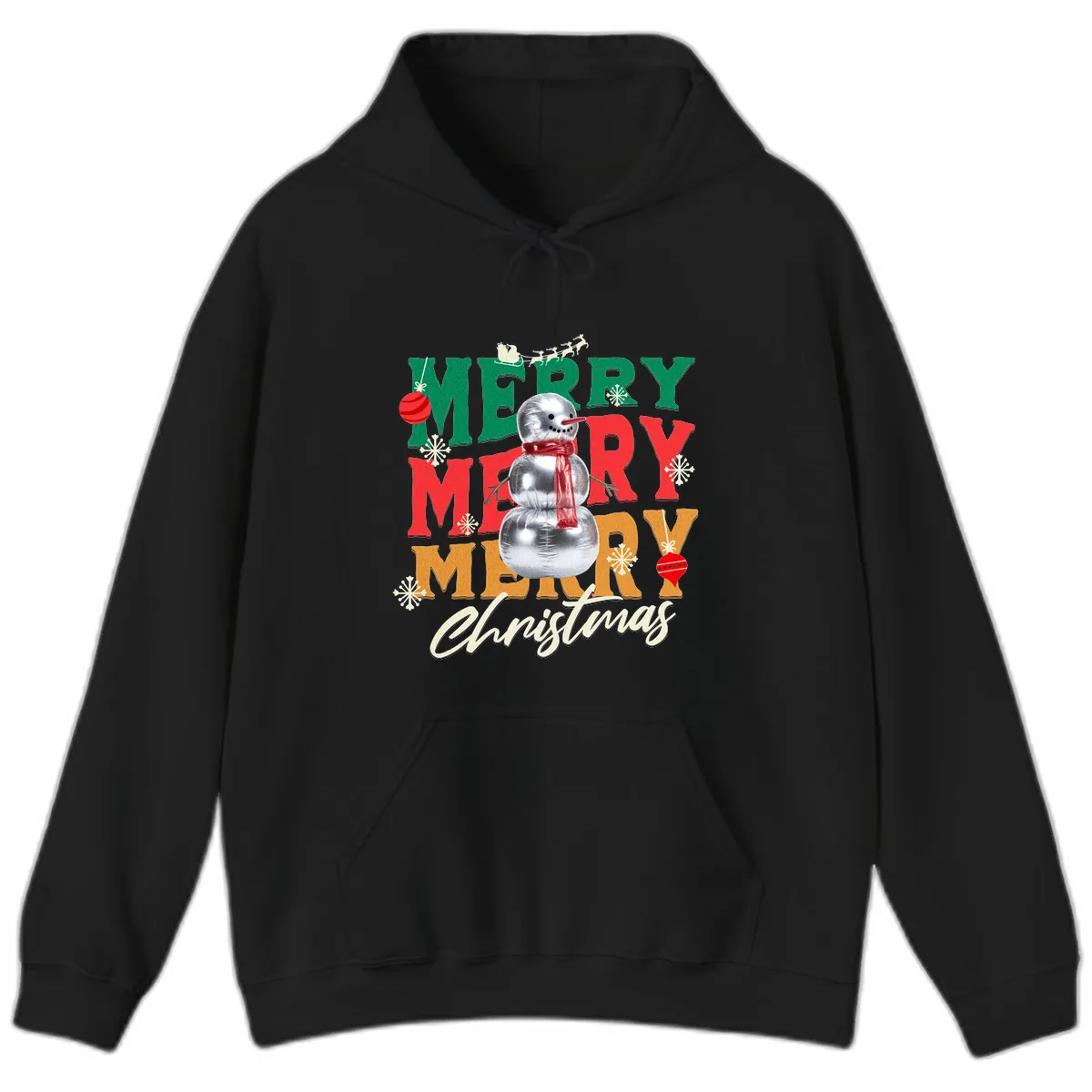 Merry Merry Snowman Christmas Design Hoodie in Black