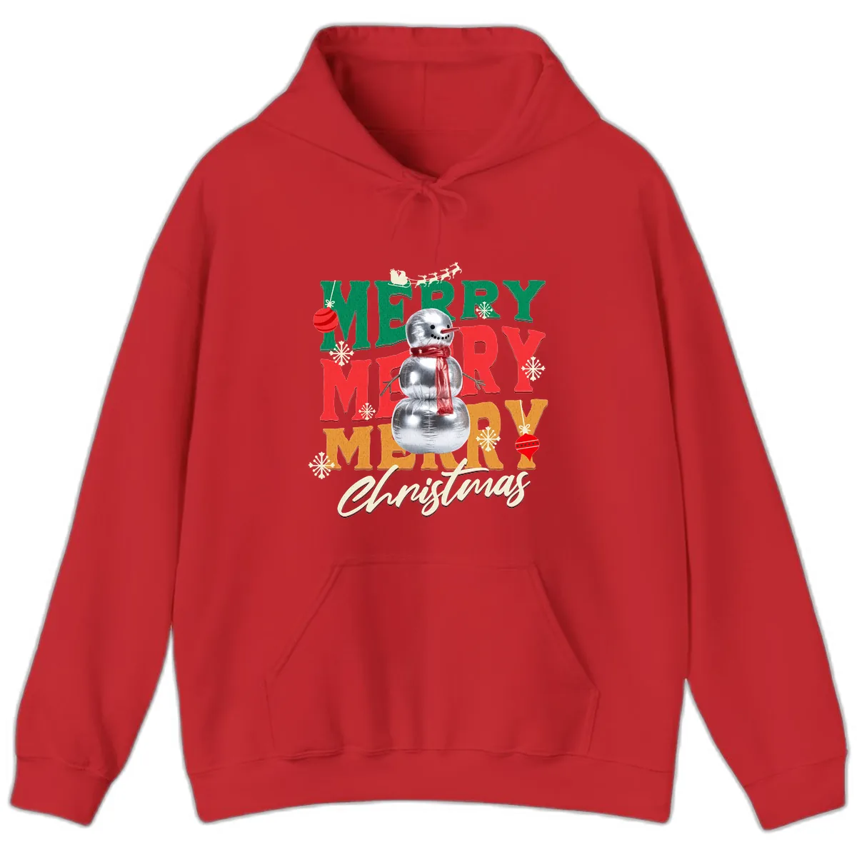 Merry Merry Snowman Christmas Design Hoodie in Red