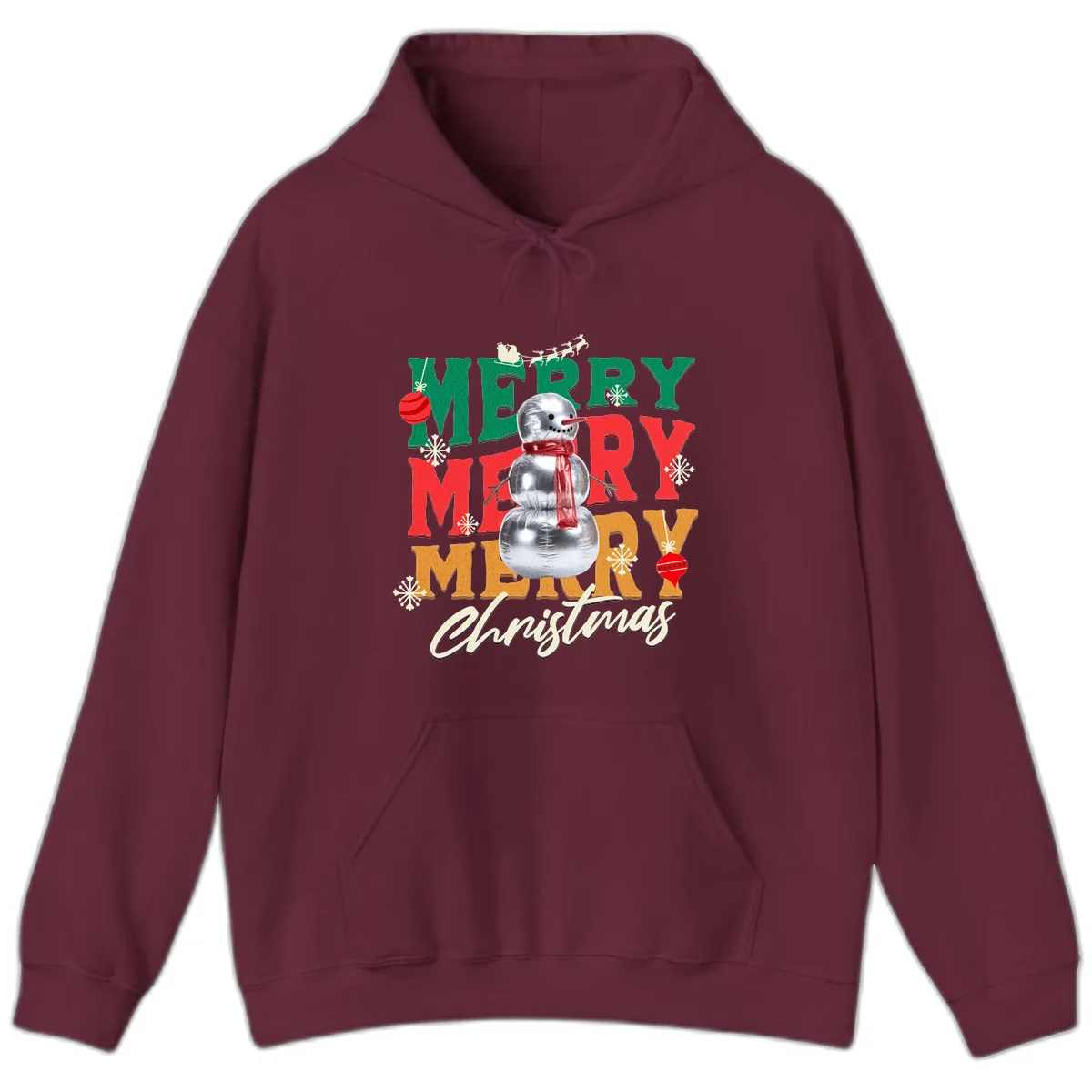 Merry Merry Snowman Christmas Design Hoodie in Maroon