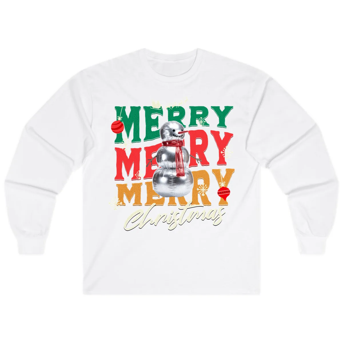 Merry Merry Snowman Christmas Design Long Sleeve in White