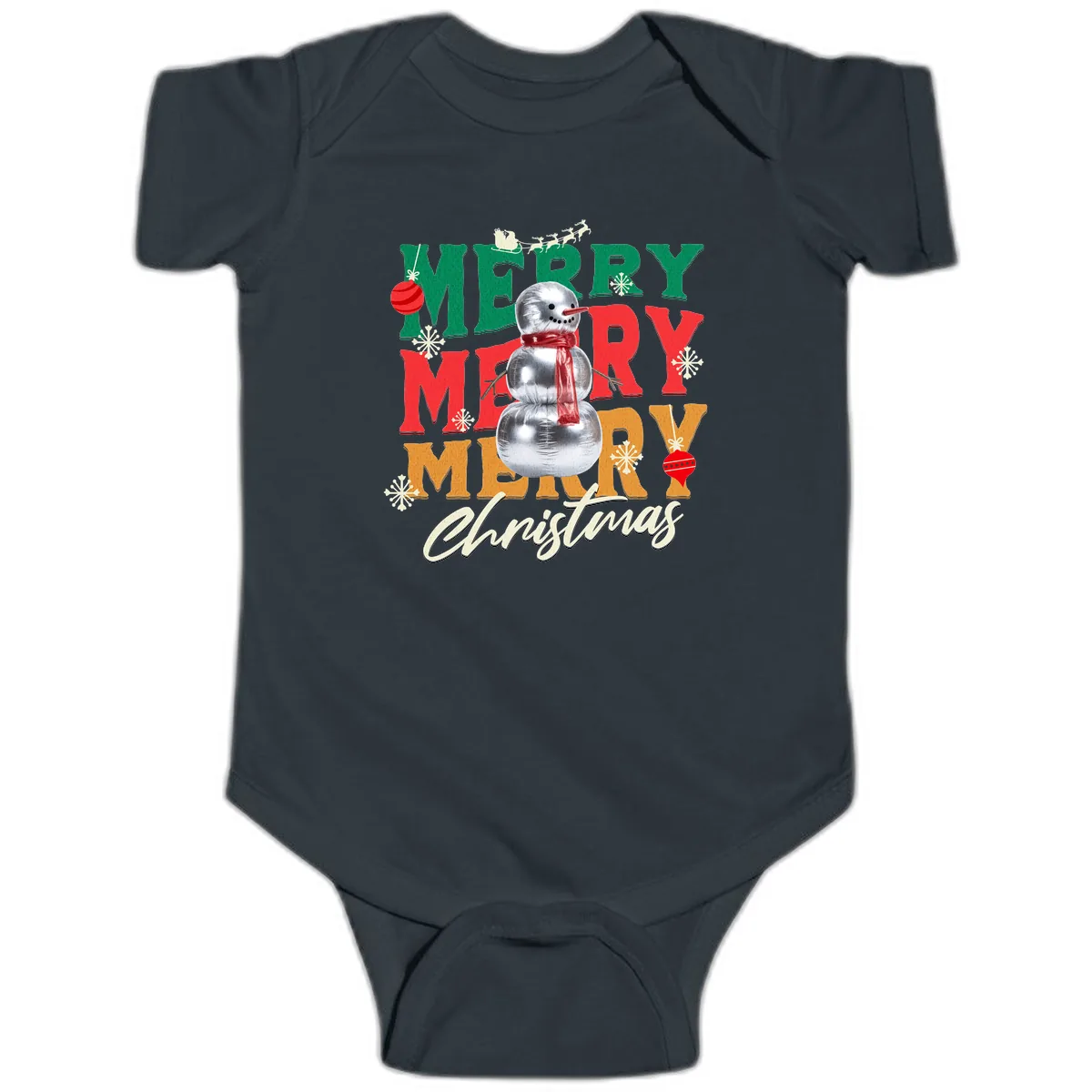 Merry Merry Snowman Christmas Design Baby Onesie in Black
