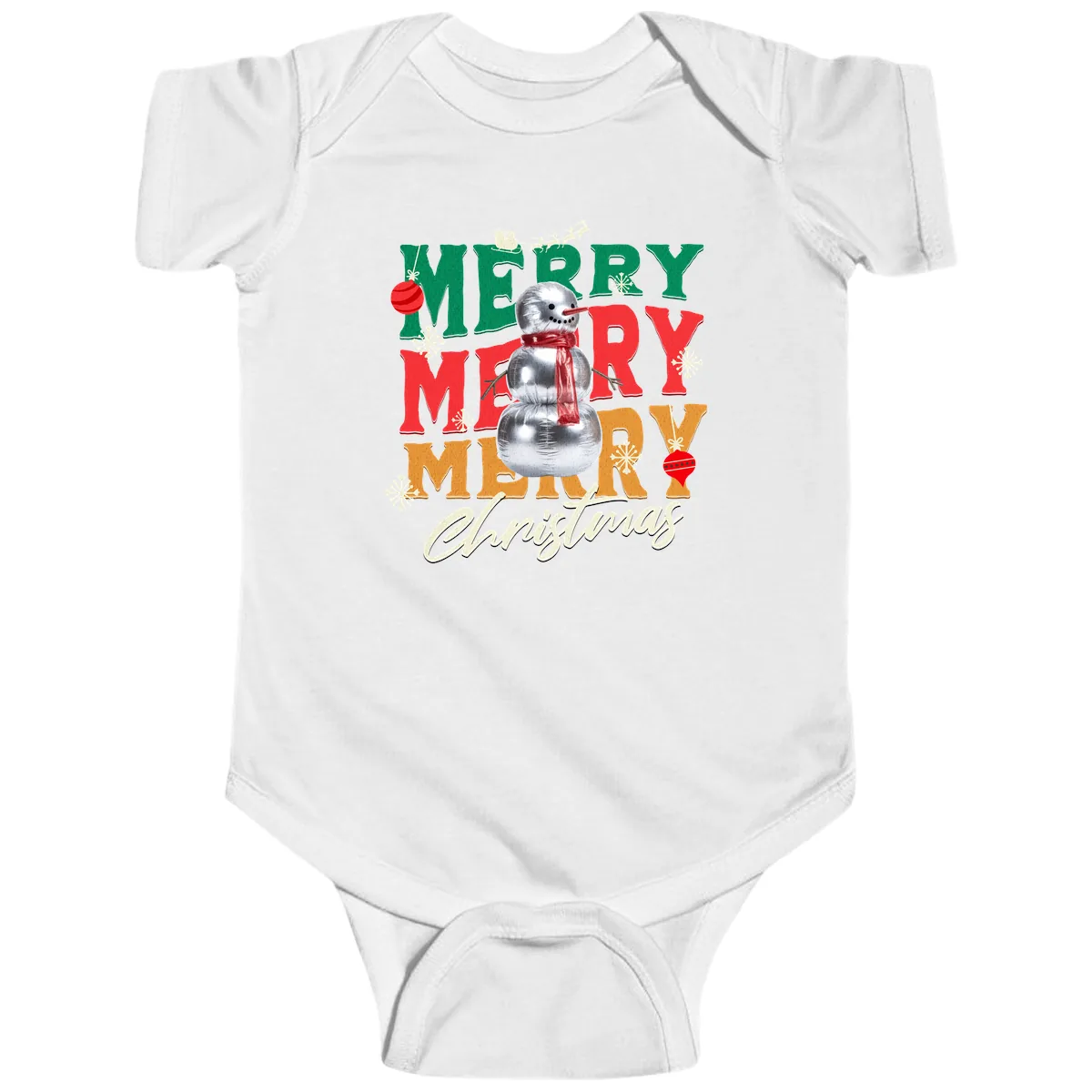 Merry Merry Snowman Christmas Design Baby Onesie in White