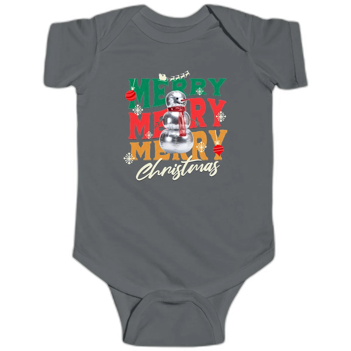 Merry Merry Snowman Christmas Design Baby Onesie in Charcoal