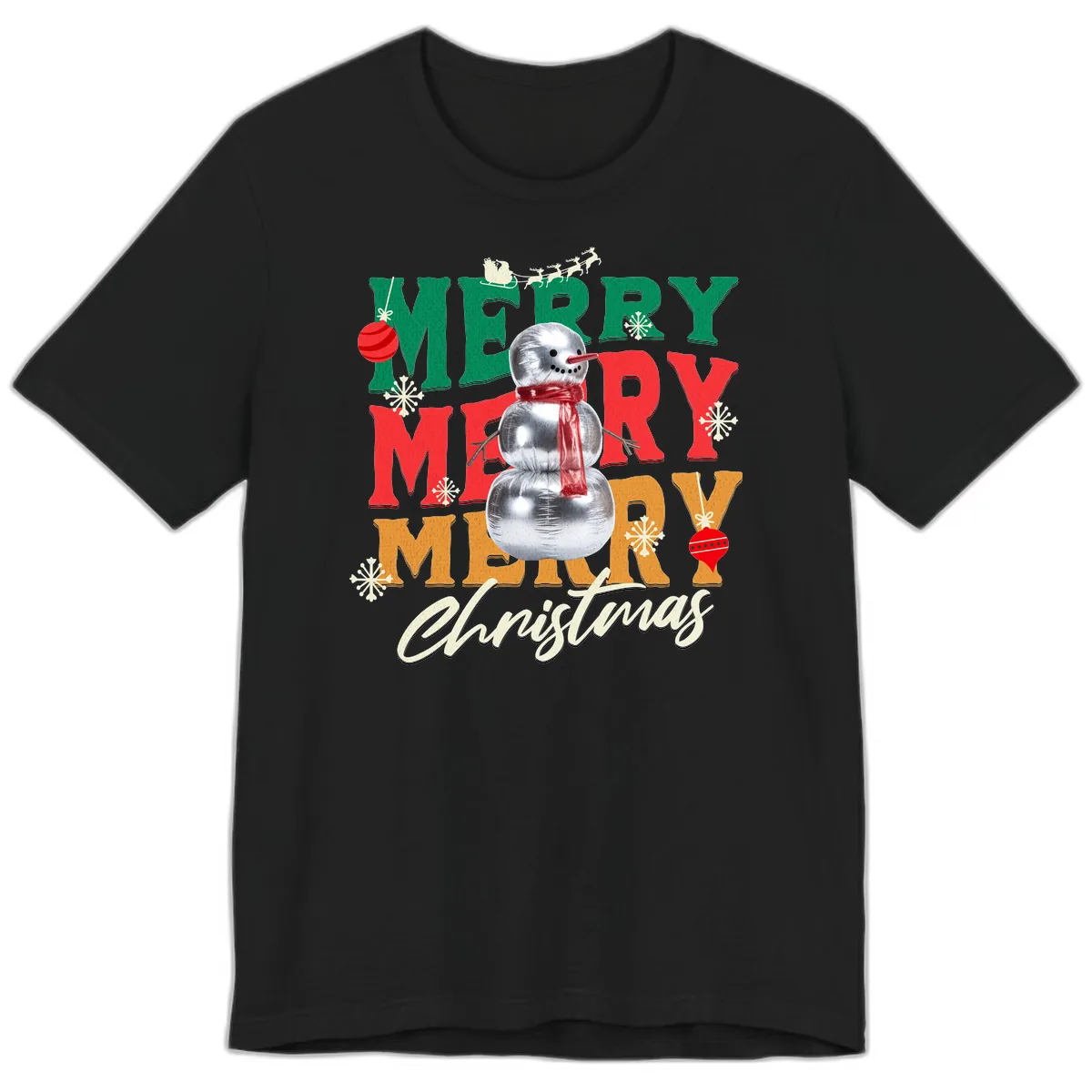 Merry Merry Snowman Christmas Design Premium T-Shirt in Black