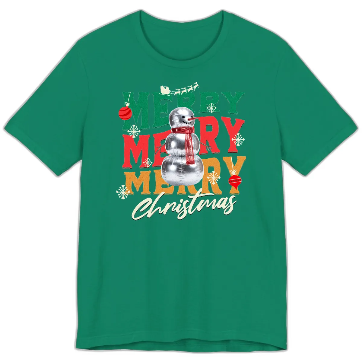 Merry Merry Snowman Christmas Design Premium T-Shirt in Kelly
