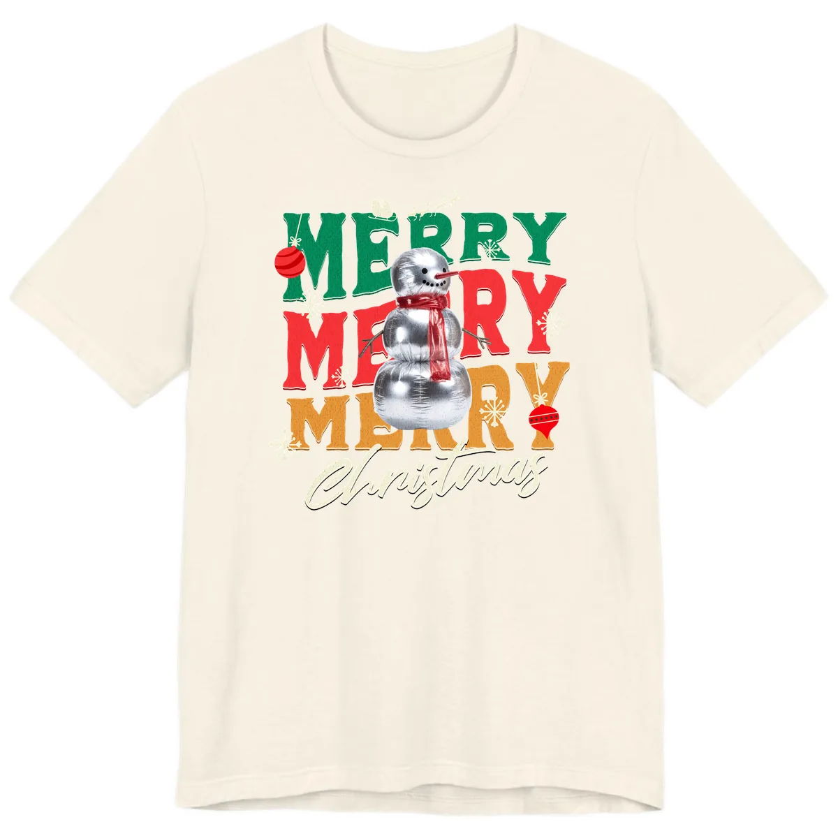 Merry Merry Snowman Christmas Design Premium T-Shirt in Natural
