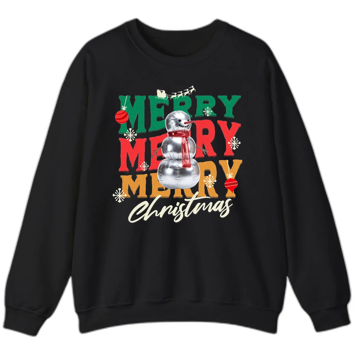 Merry Merry Snowman Christmas Design Sweatshirt in Black