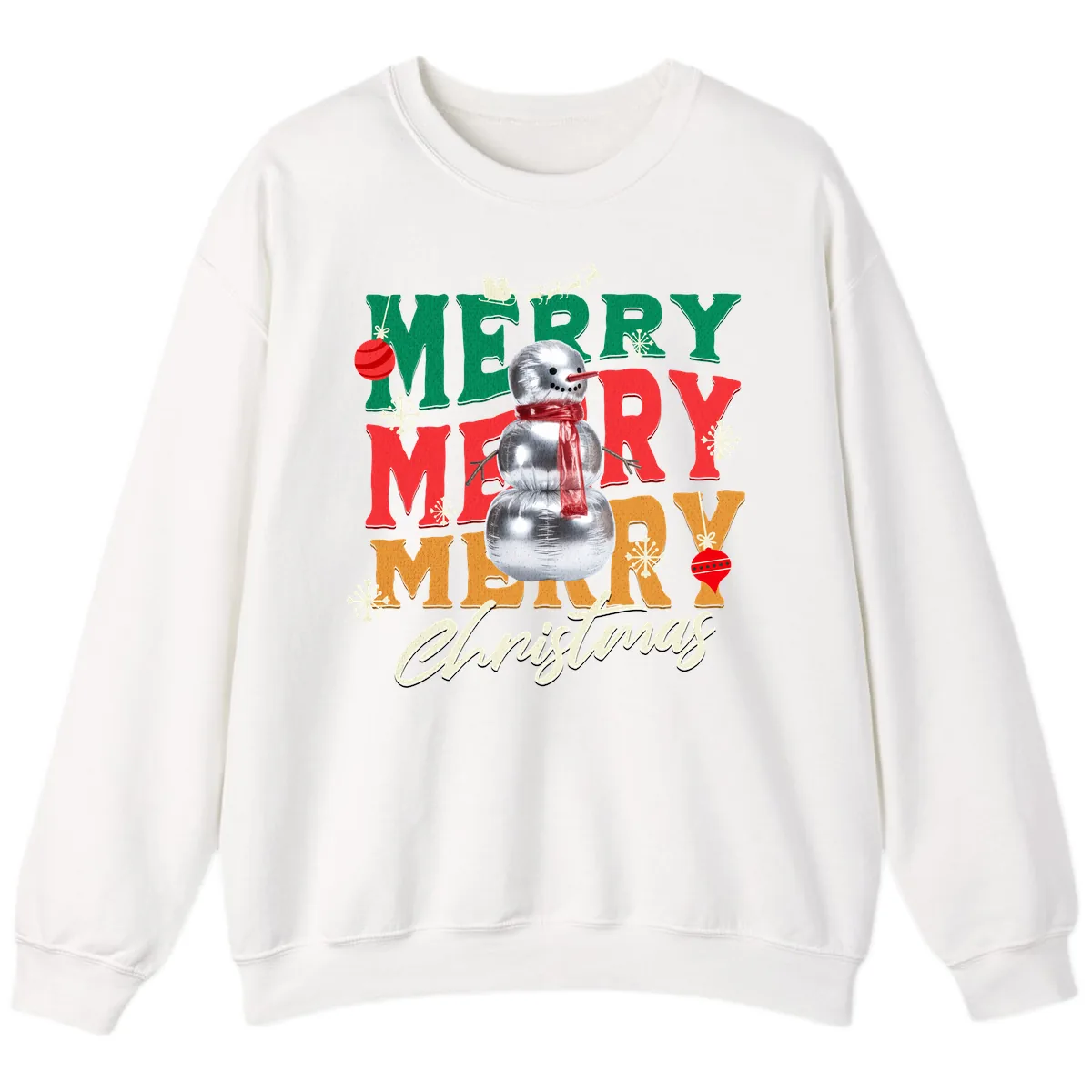 Merry Merry Snowman Christmas Design Sweatshirt in White