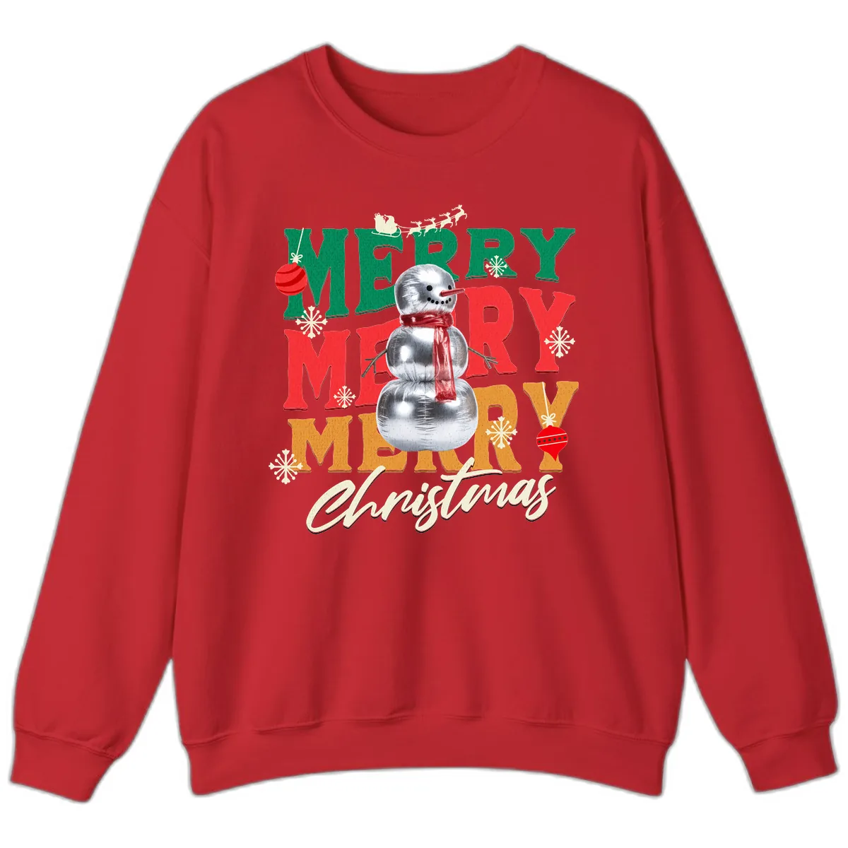Merry Merry Snowman Christmas Design Sweatshirt in Red