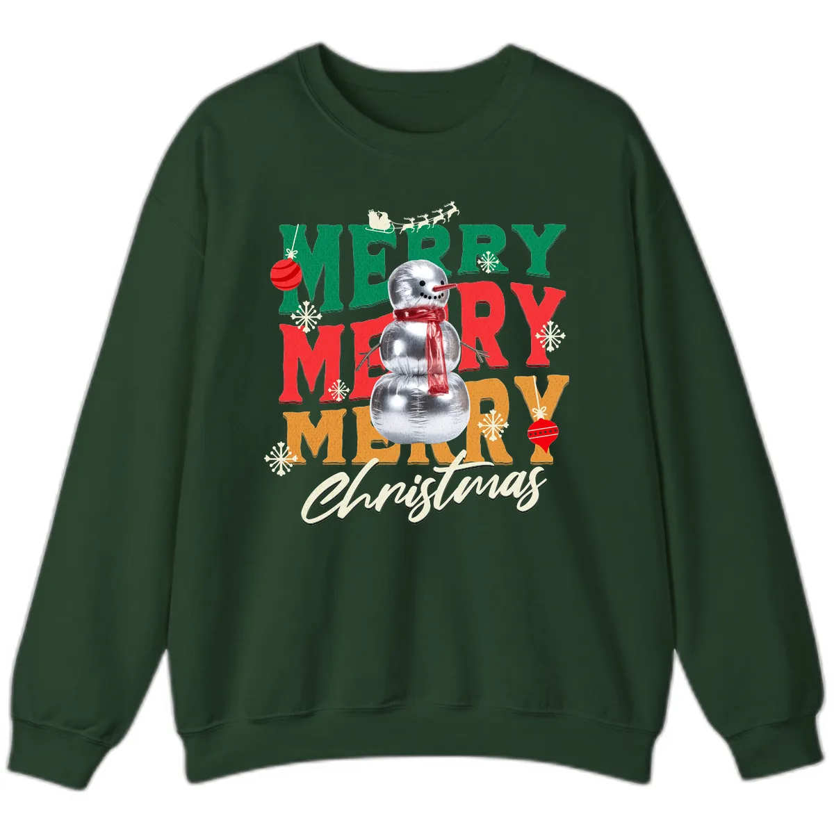 Merry Merry Snowman Christmas Design Sweatshirt in Forest Green