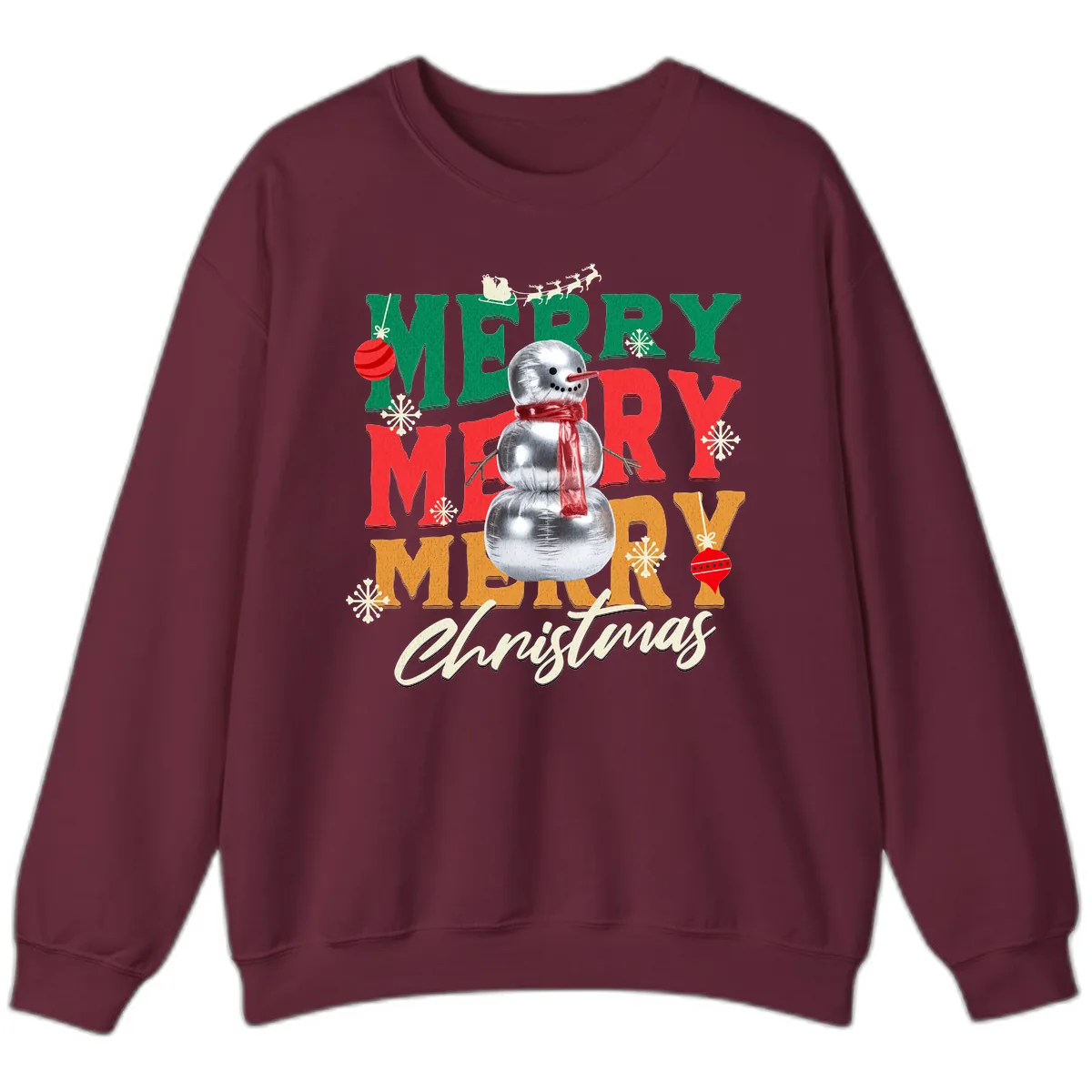 Merry Merry Snowman Christmas Design Sweatshirt in Maroon